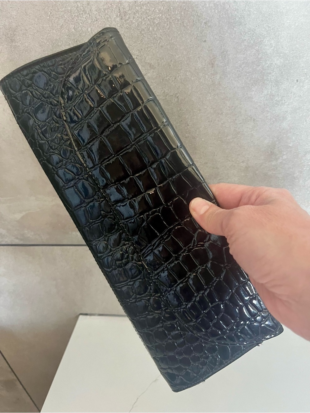 Express Black Croc-Embossed Faux Patent Leather 12” Clutch